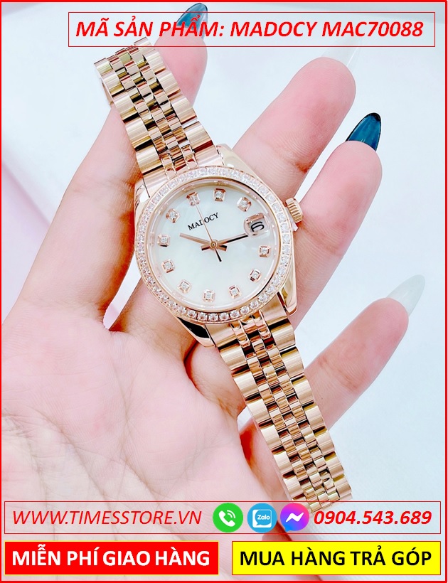 dong-ho-nu-madocy-tua-rolex-day-kim-loai-rose-gold-timesstore-vn