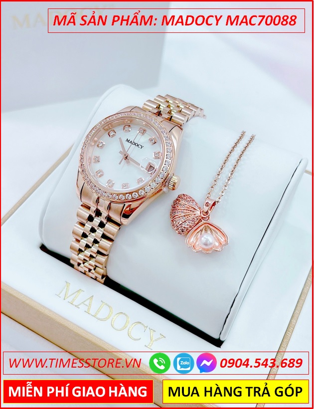 dong-ho-nu-madocy-tua-rolex-day-kim-loai-rose-gold-timesstore-vn