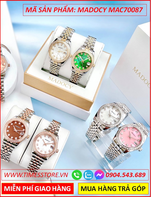 dong-ho-nu-madocy-tua-rolex-mat-hong-day-kim-loai-timesstore-vn