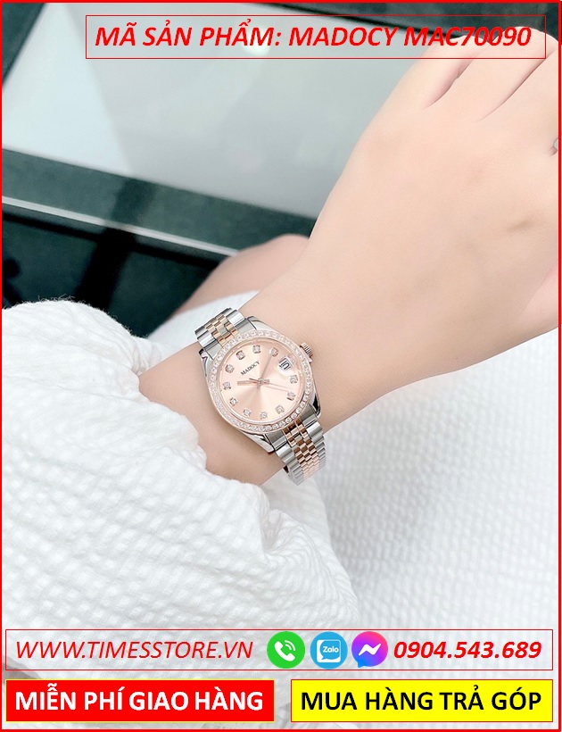 dong-ho-nu-madocy-tua-rolex-mat-rose-gold-day-demi-timesstore-vn