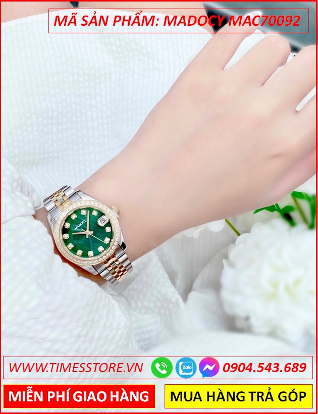 dong-ho-nu-madocy-tua-rolex-mat-xanh-la-day-demi-timesstore-vn
