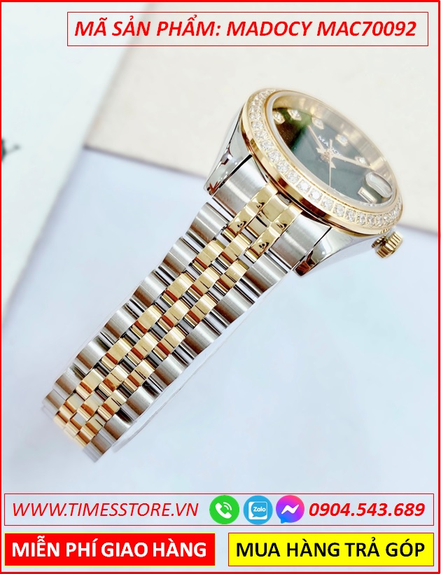 dong-ho-nu-madocy-tua-rolex-mat-xanh-la-day-demi-timesstore-vn