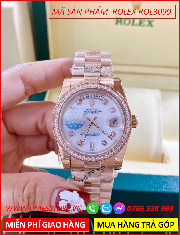 dong-ho-nu-rolex-f1-automatic-2-lich-mat-trang-day-rose-gold-timesstore-vn