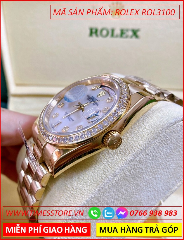 dong-ho-nu-rolex-f1-automatic-2-lich-mat-trang-day-vang-gold-timesstore-vn