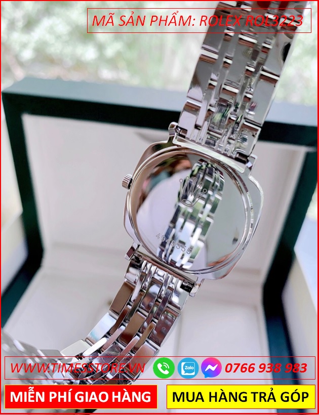 dong-ho-nu-rolex-f1-cellini-mat-vuong-den-day-kim-loai-timesstore-vn