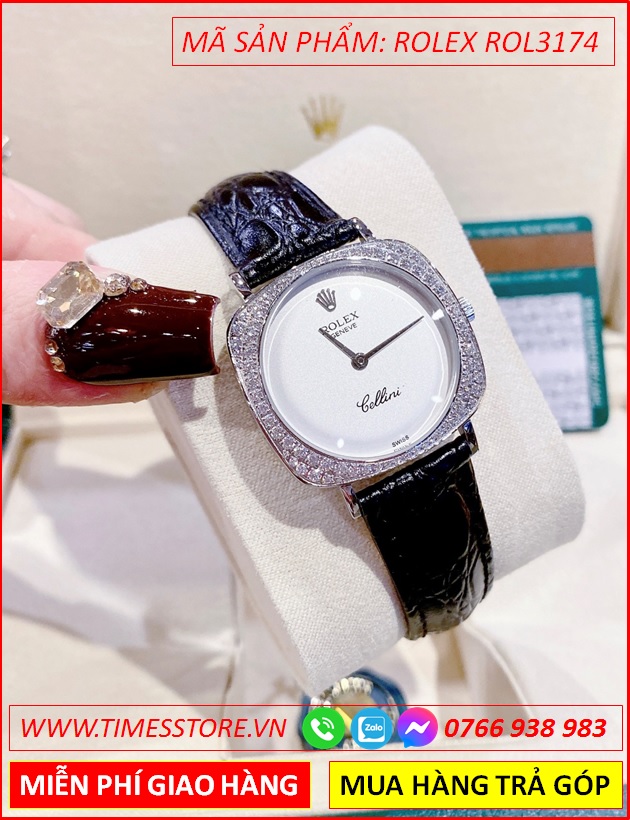 dong-ho-nu-rolex-f1-cellini-mat-vuong-trang-day-da-den-timesstore-vn