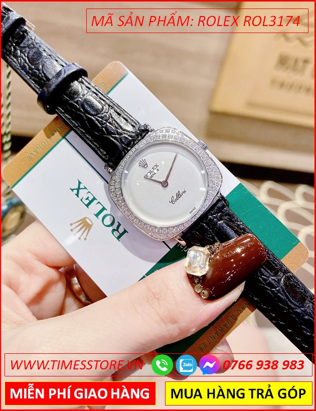 dong-ho-nu-rolex-f1-cellini-mat-vuong-trang-day-da-den-timesstore-vn