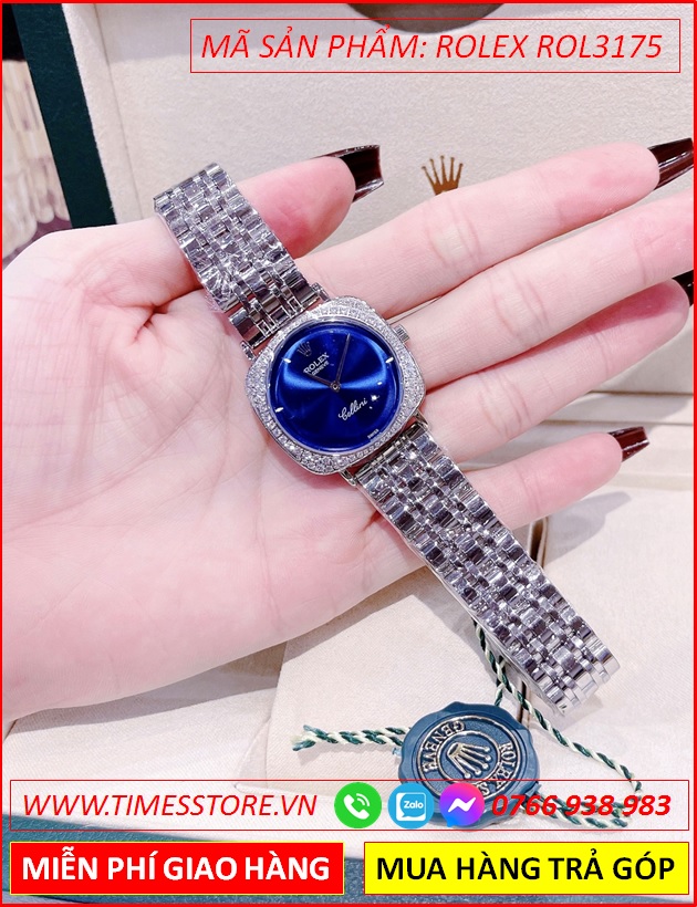 dong-ho-nu-rolex-f1-cellini-mat-vuong-xanh-day-kim-loai-timesstore-vn