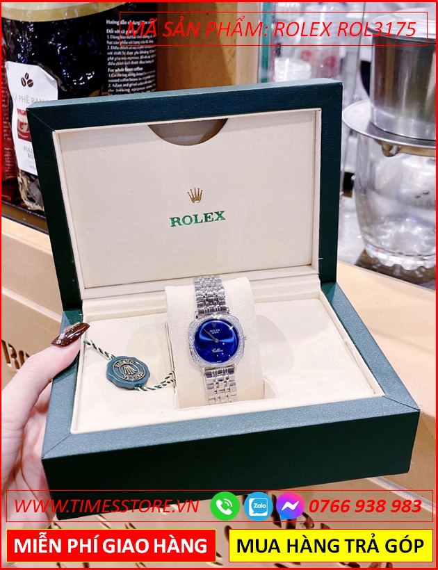 dong-ho-nu-rolex-f1-cellini-mat-vuong-xanh-day-kim-loai-timesstore-vn