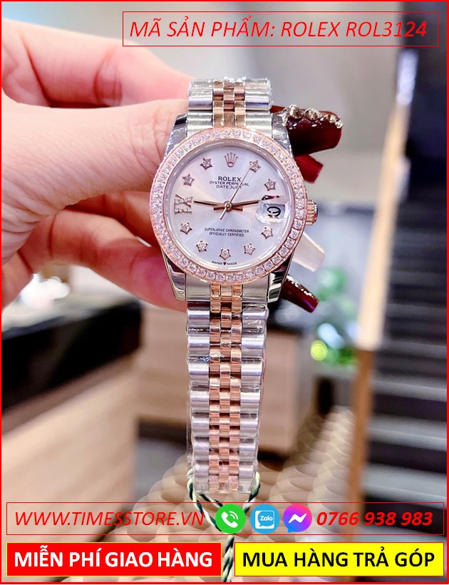 dong-ho-nu-rolex-f1-datejust-automatic-mat-trang-dinh-da-day-demi-timesstore-vn