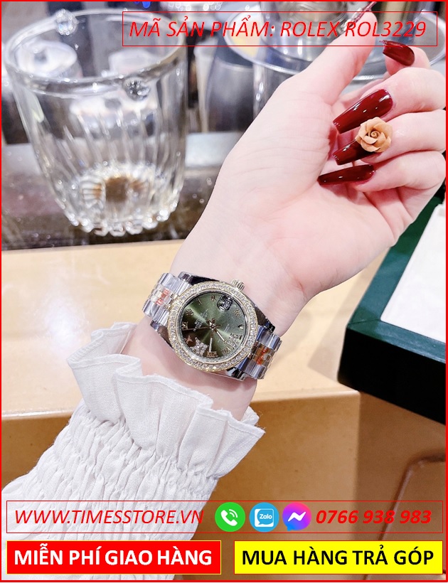 dong-ho-nu-rolex-f1-mat-xanh-la-dinh-da-day-demi-vang-timesstore-vn