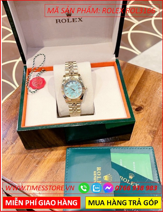 dong-ho-nu-rolex-f1-mat-xanh-ngoc-nieng-khia-day-vang-gold-timesstore-vn