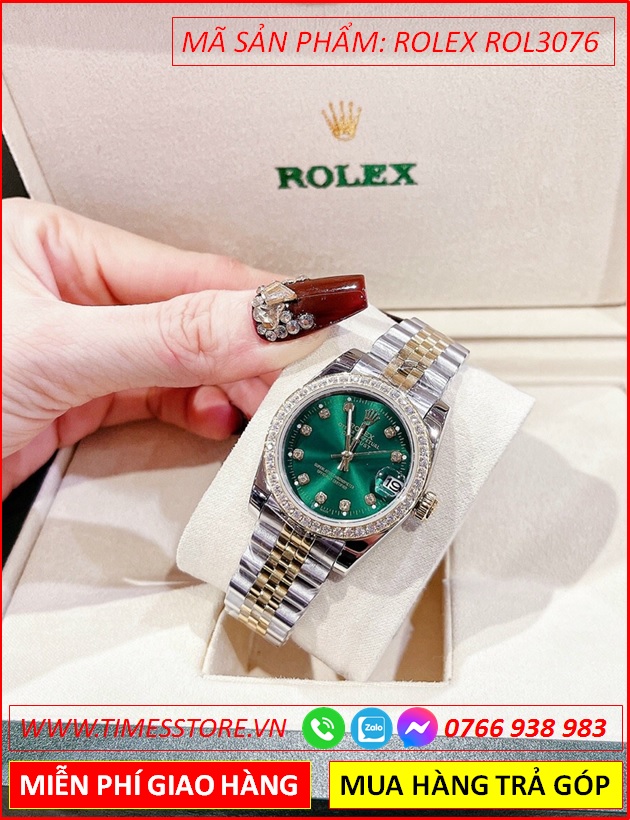 dong-ho-nu-rolex-lady-date-just-f1-mat-xanh-la-day-demi-timesstore-vn