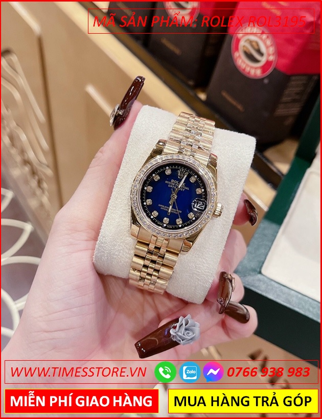 dong-ho-nu-rolex-mat-xanh-dinh-da-day-vang-gold-timesstore-vn