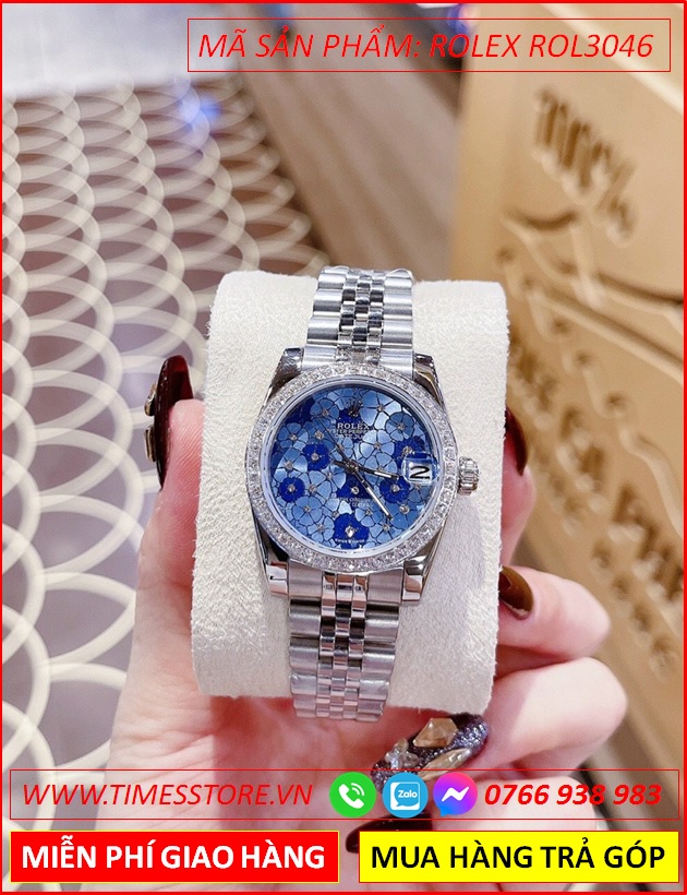 dong-ho-nu-rolex-season-sieu-cap-replica-1-1-mat-bong-hoa-xanh-duong-day-kim-loai-timesstore-vn