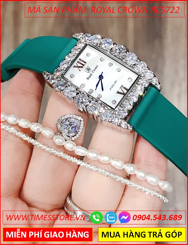 dong-ho-nu-royal-crown-jewelry-mat-chu-nhat-day-silicone-xanh-timesstore-vn