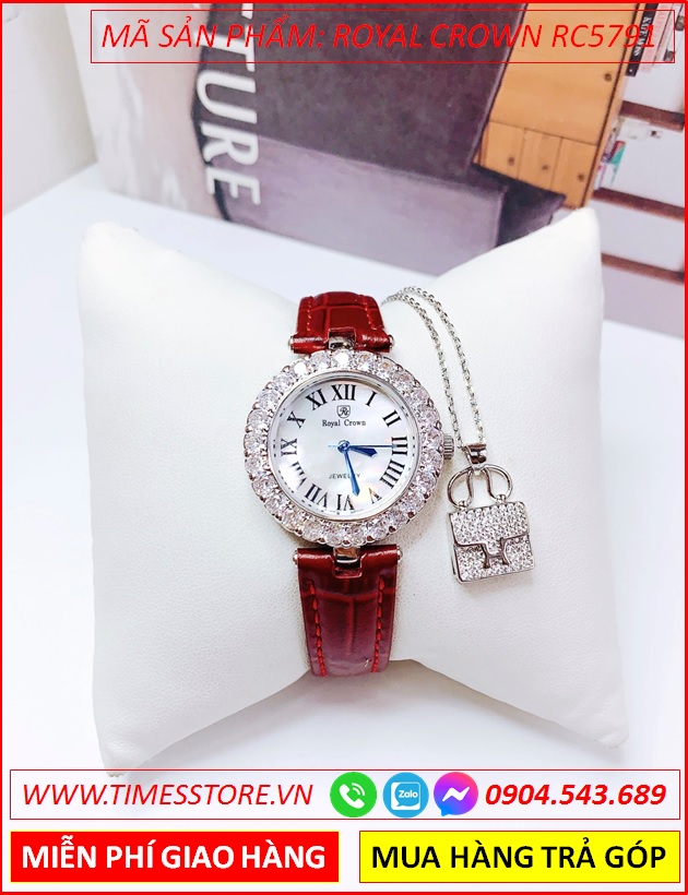 dong-ho-nu-royal-crown-tua-cartier-dinh-da-zirconia-day-da-do-timesstore-vn