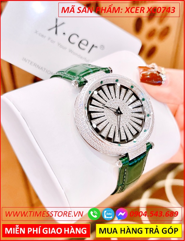 dong-ho-nu-xcer-mat-canh-hoa-xoay-full-da-swarovski-day-xanh-la-timesstore-vn