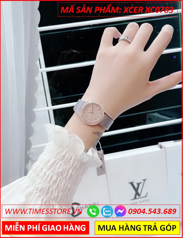 dong-ho-nu-xcer-mat-full-da-rose-gold-hinh-chu-s-day-da-xam-timesstore-vn