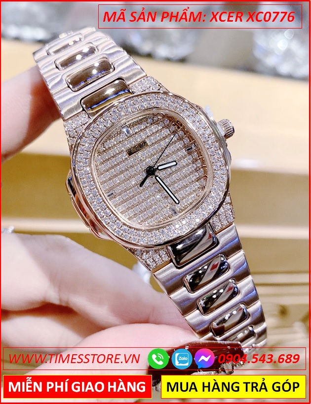 dong-ho-nu-xcer-mat-vuong-full-da-day-kim-loai-rose-gold-timesstore-vn