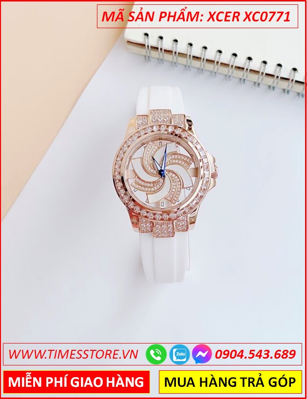 dong-ho-nu-xcer-mat-xoay-dinh-da-rose-gold-day-silicone-trang-timesstore-vn