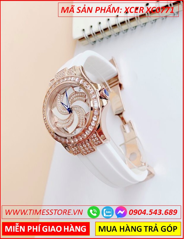 dong-ho-nu-xcer-mat-xoay-dinh-da-rose-gold-day-silicone-trang-timesstore-vn