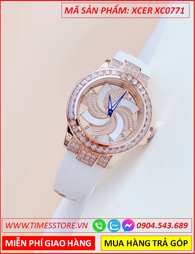dong-ho-nu-xcer-mat-xoay-dinh-da-rose-gold-day-silicone-trang-timesstore-vn