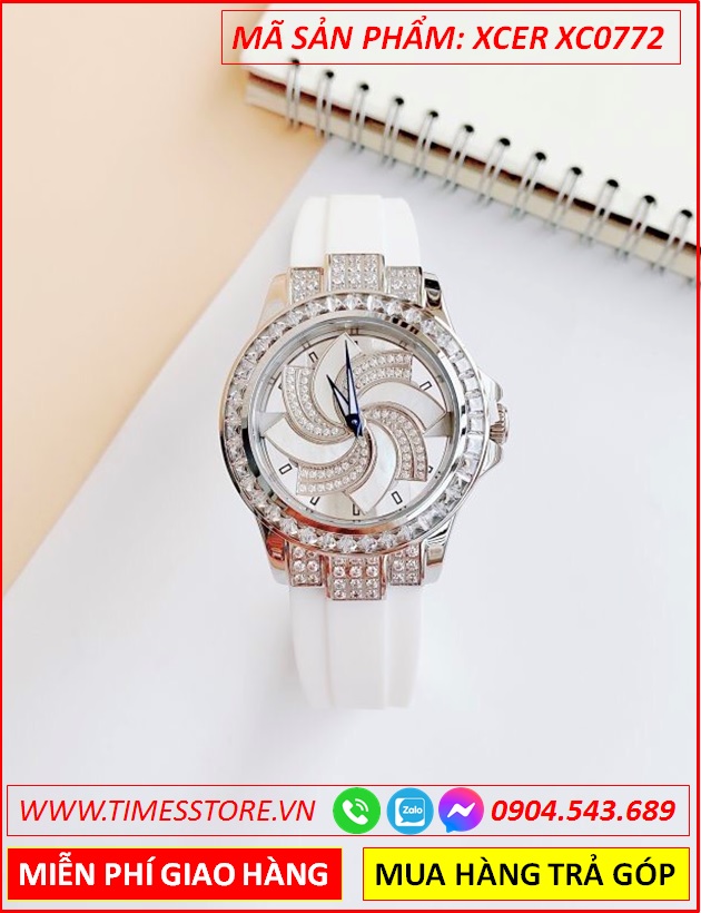 dong-ho-nu-xcer-mat-xoay-dinh-da-swarovski-day-silicone-trang-timesstore-vn