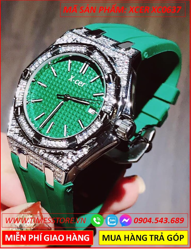 dong-ho-nu-xcer-tua-hublot-da-swarovski-day-cao-su-xanh-timesstore-vn