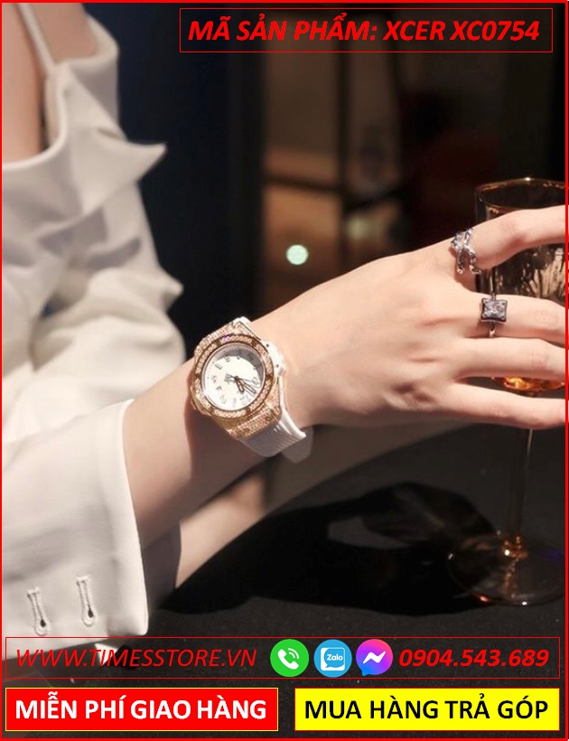 dong-ho-nu-xcer-tua-hublot-dinh-da-rose-gold-day-silicone-trang-timesstore-vn