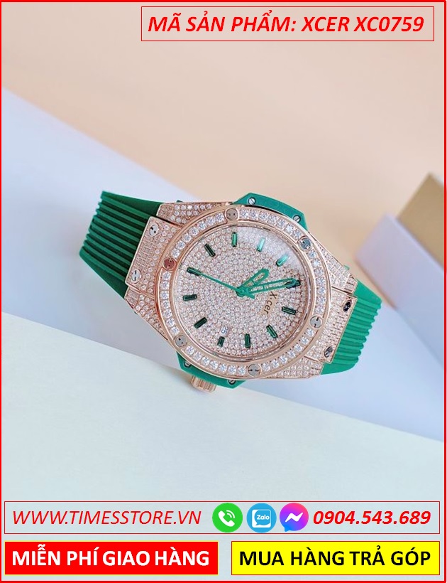 dong-ho-nu-xcer-tua-hublot-mat-full-da-rosse-gold-sillicone-xanh-la-timesstore-vn