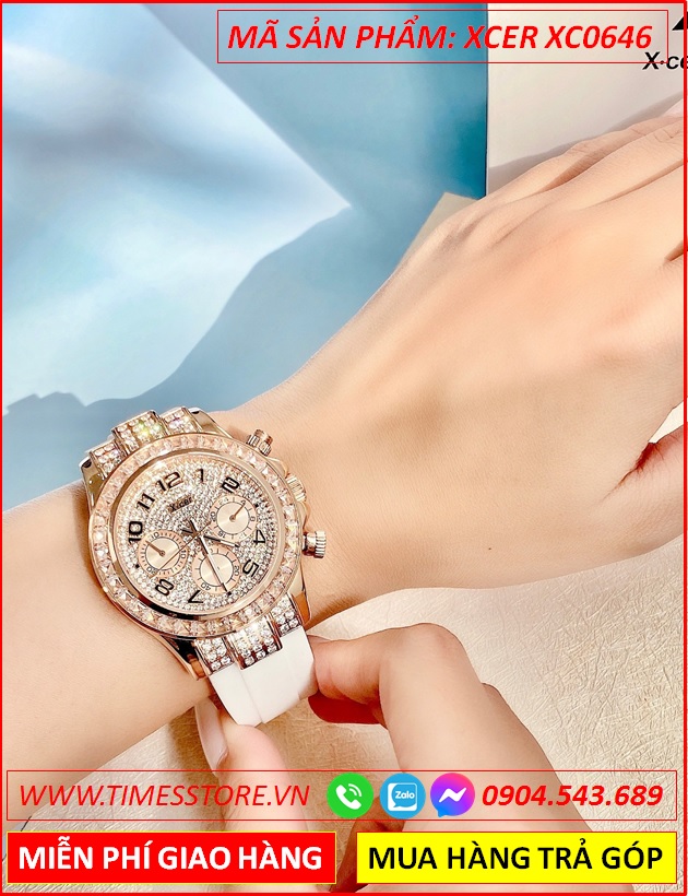 dong-ho-nu-xcer-tua-rolex-full-da-swarovski-rose-gold-day-cao-su-trang-timesstore-vn