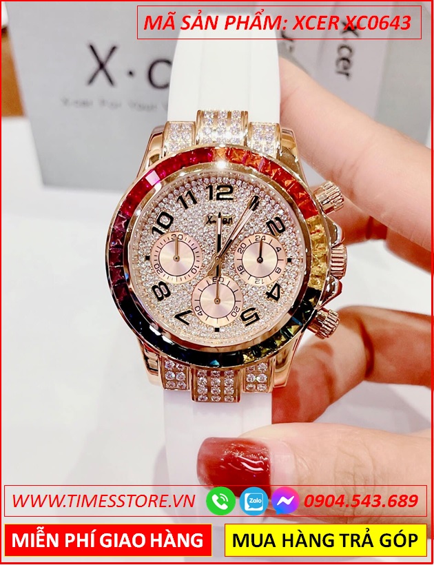 dong-ho-nu-xcer-tua-rolex-mat-dinh-da-nhieu-mau-day-cao-su-trang-timesstore