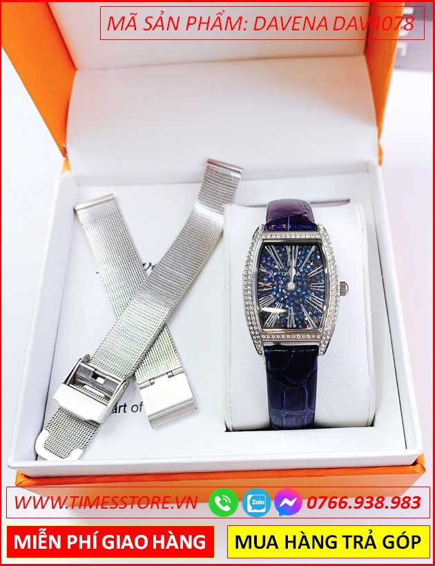 set-dong-ho-nu-davena-mat-oval-dinh-da-swarovski-xanh-day-thep-luoi-timesstore-vn