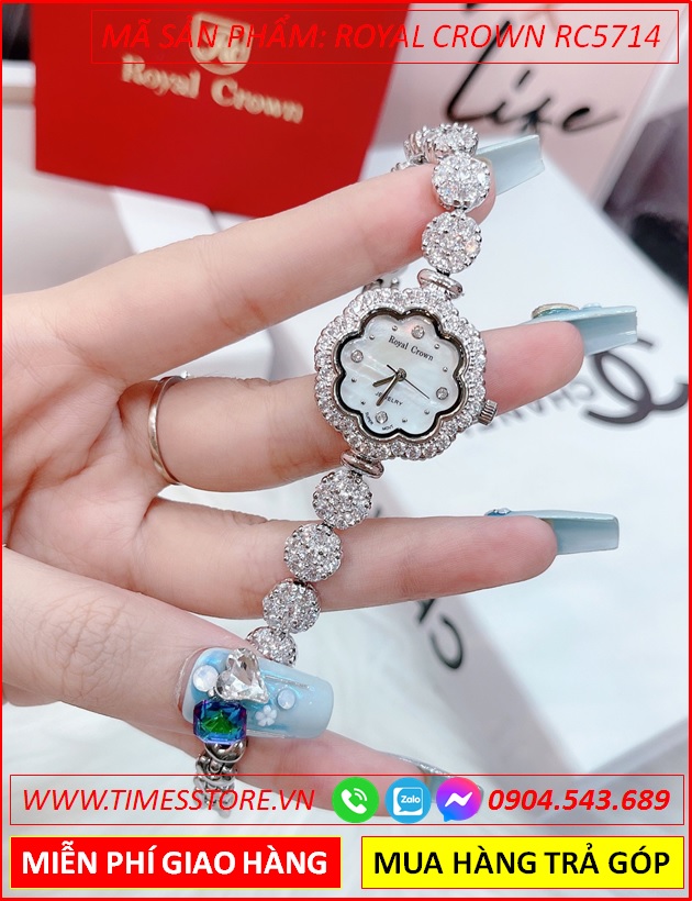 set-dong-ho-nu-royal-crown-mat-trang-canh-hoa-vien-da-silver-day-da-xanh-la-thoi-trang-dep-gia-re-timesstore-vn