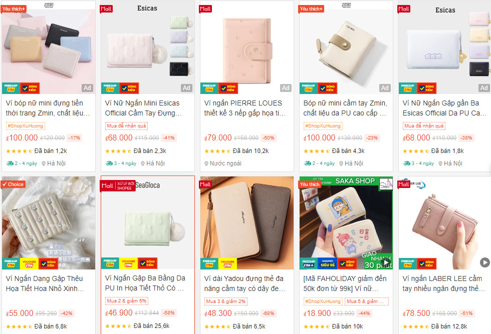Túi ví dưới 100k trên sàn Shopee