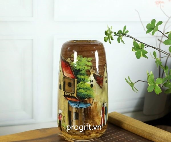 Bình gốm Bát tràng vẽ hoa thủ công
