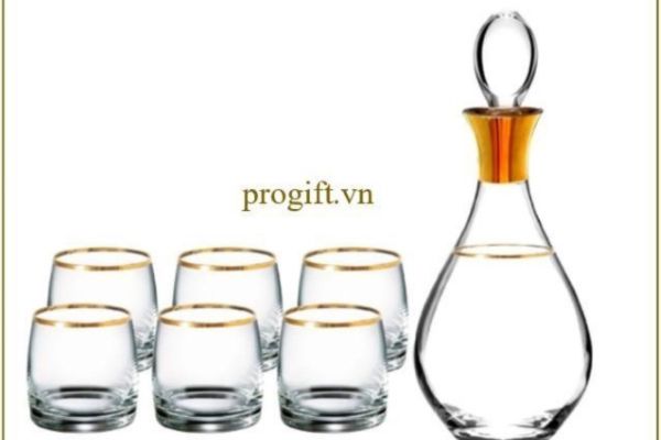 Bộ bình, ly rượu thủy tinh dạng hình tròn