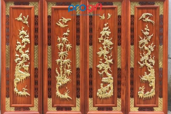 Tranh mạ vàng tứ quý