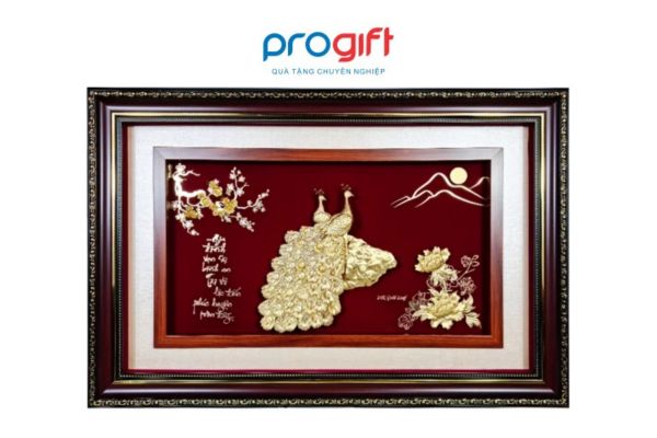 Tranh mạ vàng chim công mẫu hoa