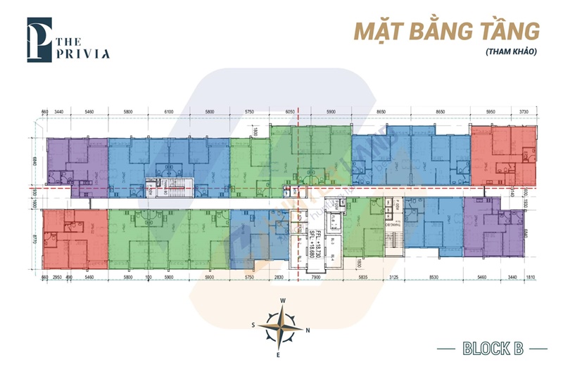 Mặt bằng tầng điển hình block B dự án The Privia Khang Điền Bình Tân