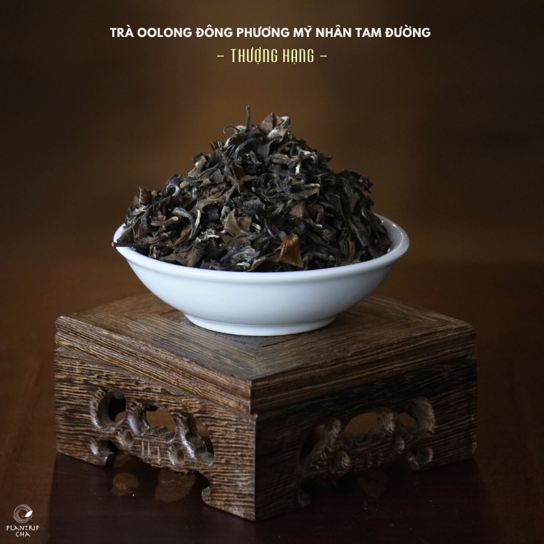 Hình dáng lá trà khô của Trà Oolong Đông Phương Mỹ Nhân Tam Đường Thượng Hạng khác biệt so với các dòng trà oolong khác.