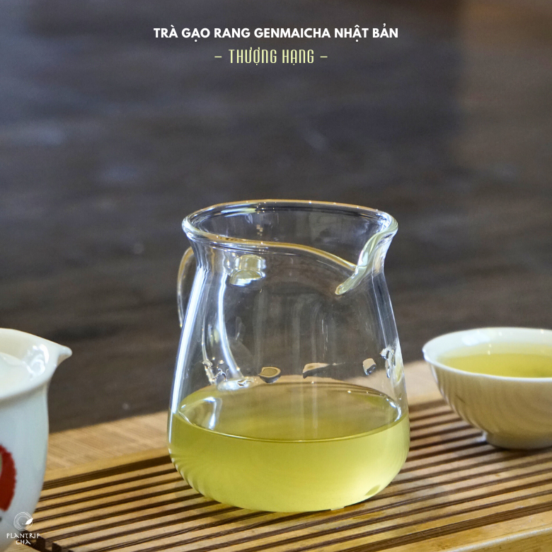 Sắc nước vàng xanh bắt mắt của Trà Gạo Rang Genmaicha Nhật Thượng Hạng.