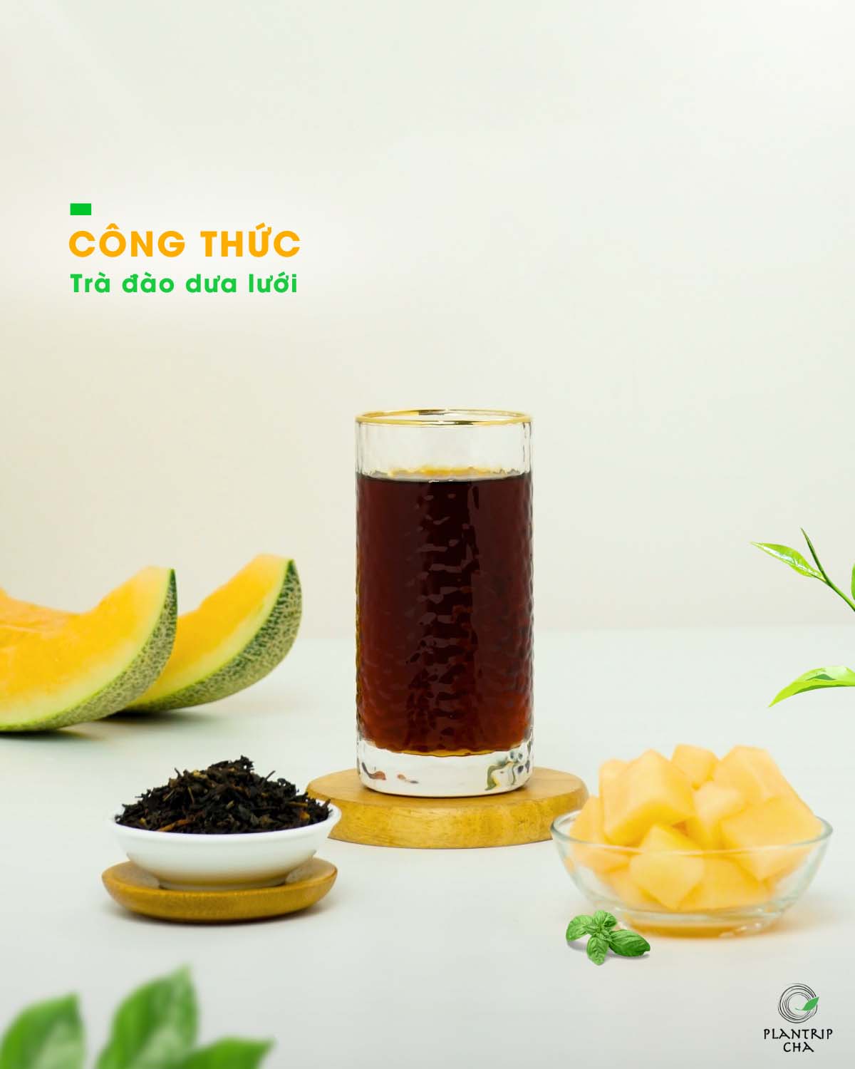 Trà Đào Dưa Lưới pha từ Trà Đen Plantrip