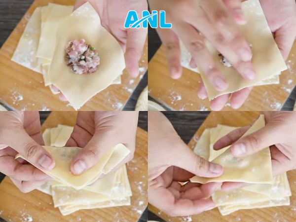 Gói hoành thánh chiên hình tam giác