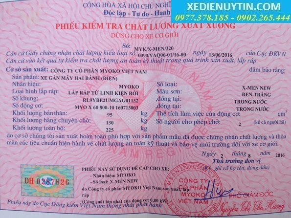 Giấy đăng kiểm xe máy điện