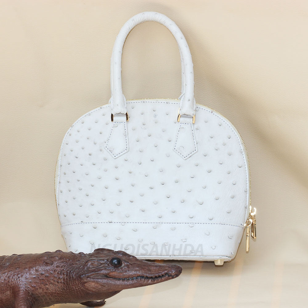 Túi xách da đà điểu màu trắng