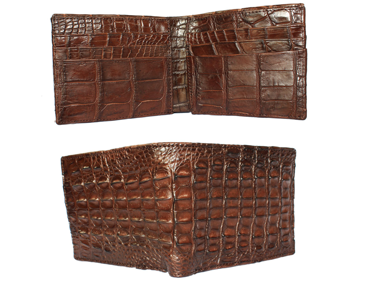 Ví da cá sấu thật 2 mặt gai lưng màu nâu Người Sành Da