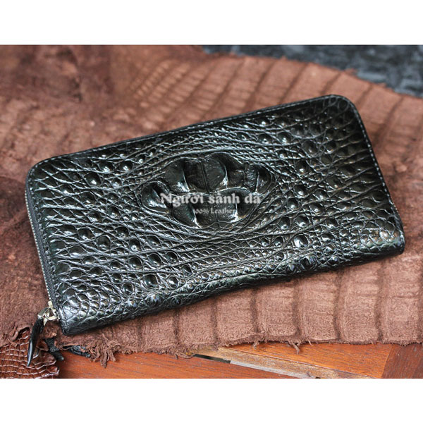 Ví da cá sấu thật gù gai màu đen