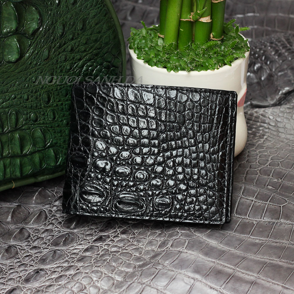 Ví da hông da cá sấu thật màu đen